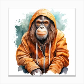 Watercolour Cartoon Orangutan In A Hoodie 1 Canvas Print