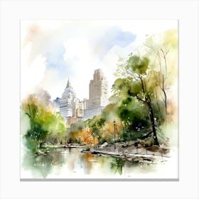 Central Park Watercolor Painting Canvas Print