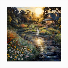 Riverbank Serenade: Impressionist Harmony Canvas Print