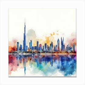 Dubai Skyline Watercolor Painting 2 Canvas Print