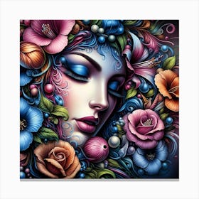 Portrait Of A Woman With Flowers 13 Canvas Print