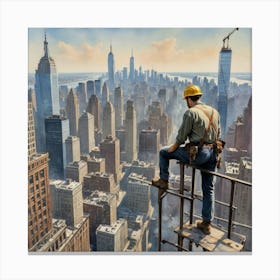 The Price of Progress: A Worker's Risky Reality New York Canvas Print