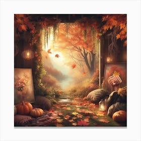 Autumn Scene With Pumpkins 1 Canvas Print