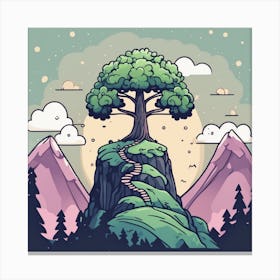 Tree On Top Of Mountain 12 Canvas Print