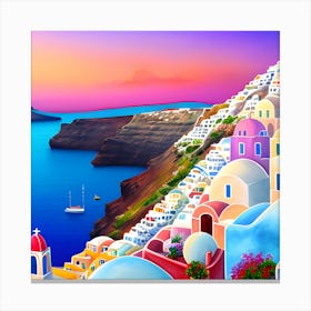 Santorini Island At Sunset Canvas Print