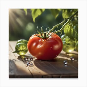 Tomato On A Wooden Table Canvas Print