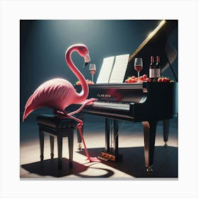 Pink Flamingo Playing Piano Canvas Print