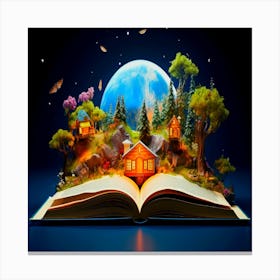 Book On The Night Sky, an Open book concept for fairy tale and fiction storytelling, the international day school. Canvas Print