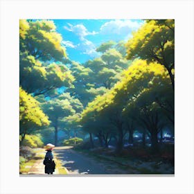 Girl Walking Down The Road Canvas Print