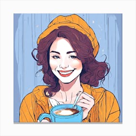 Illustration Of A Woman Drinking Coffee Canvas Print