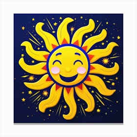 Lovely smiling sun on a blue gradient background 94 Canvas Print