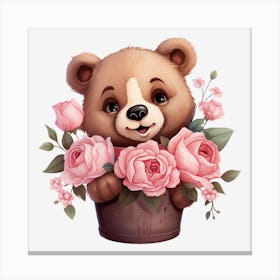 Teddy Bear With Roses 14 Canvas Print