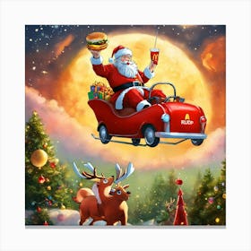 Santa Claus In A Car Canvas Print