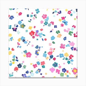 Ditsy Flowers Multi White 2 Square Canvas Print
