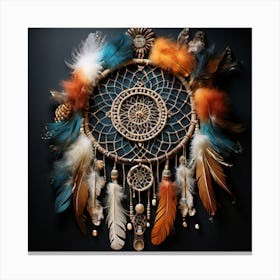 Dream Catcher, Art Piece With A Blend Of Feathers Dreamcatchers And Natural Elements In A Harmonious 1 Canvas Print