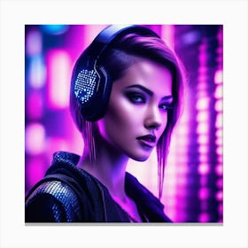 Neon Girl With Headphones 1 Canvas Print