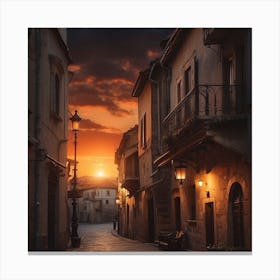 Dark sunset in the old town Canvas Print