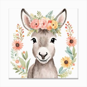 Floral Baby Donkey Nursery Illustration (12) Canvas Print