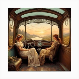 Two Women In A Car Canvas Print