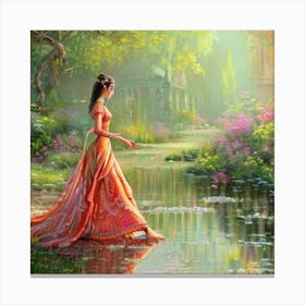 Painting Of Woman In Water Canvas Print