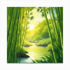 A Stream In A Bamboo Forest At Sun Rise Square Composition 379 Canvas Print