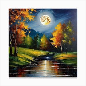 Full Moon Over A Stream Canvas Print