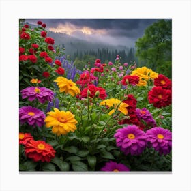 Colorful Flowers In The Garden Canvas Print