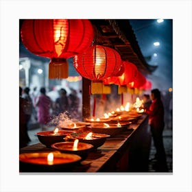 Lanterns Red Fireworks Dragon Festival Reunion Prosperity Joy Luck Fortune Blessings Fami Canvas Print