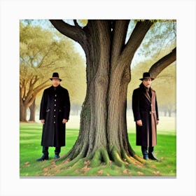 Two Men Standing Under A Tree Canvas Print