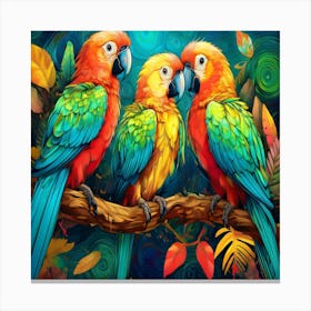 Parrots On A Branch 5 Canvas Print