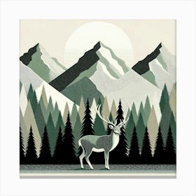 "Lunar Stag"   Under a serene moon, a noble stag stands guard before a backdrop of stylized mountains and pines. The harmonious palette and textured layers craft a peaceful wilderness scene, blending the grace of wildlife with the timeless beauty of the landscape. This piece exudes a calm, majestic presence, perfect for invoking the spirit of nature in any space. Canvas Print