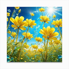 Yellow Flowers In Field With Blue Sky Broken Glass Effect No Background Stunning Something That (6) Canvas Print