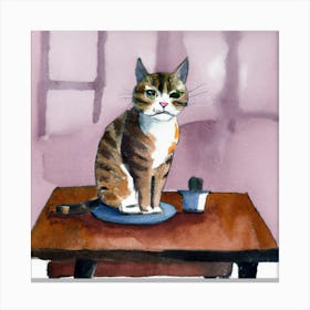 Cat On Table Canvas Print
