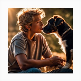 Boy Kissing Dog Canvas Print