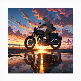 Sunset On A Motorcycle Canvas Print