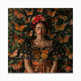 Frida Kahlo and Monarch Butterflies. Animal Conservation Series Canvas Print