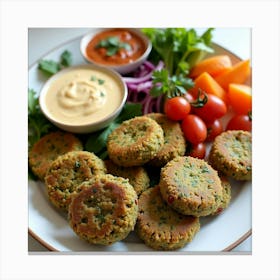 Delicious Egyptian Falafel Platter With Fresh Vegetables And Dips 1 Canvas Print