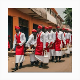 Men In Red Aprons Canvas Print