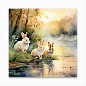 Rabbits By The Lake Canvas Print