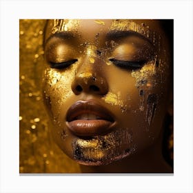 Beautiful Black Woman With Gold Makeup Canvas Print