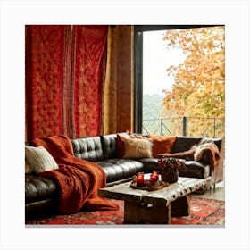 Autumn Living Room Embracing The Essence Of Comfort With A Palette Of Warm Oranges Reds And Golds Canvas Print