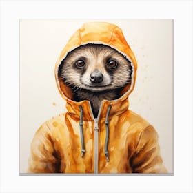 Watercolour Cartoon Meerkat In A Hoodie 6 Canvas Print