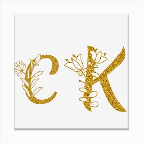 K Gold Glitter Monogram Canvas Print