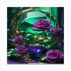 Purple Roses In A Glass Vase Canvas Print
