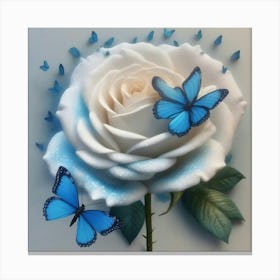 Rose With Blue Butterflies Canvas Print