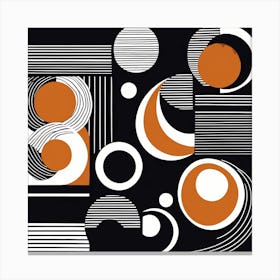Retro Inspired Linocut Abstract Shapes Black And brown Minimal, 1129 Canvas Print
