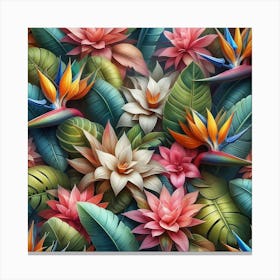 Pattern of tropical leaves and flowers 2 Canvas Print