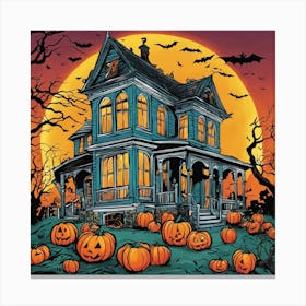 Halloween House With Pumpkins 4 Canvas Print