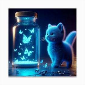 Blue Kitten In A Jar With Butterflies Canvas Print