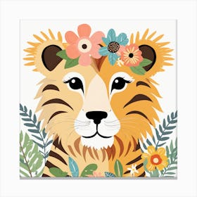 Floral Cute Baby Lion Nursery Illustration (10) Canvas Print